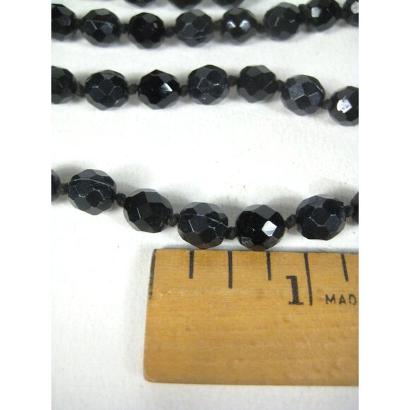 Made in Austria Black Crystal and Plastic Bead Long Necklace Glass Faceted 57 in - Picture 2 of 9